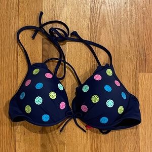 Victoria's Secret Navy Padded Bikini Top with Sequin Flowers